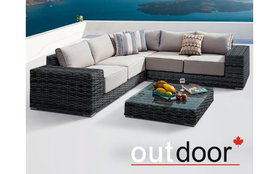 Комплект мебели из ротанга OUTDOOR Санторини (угловой диван, стол), широкое плетение